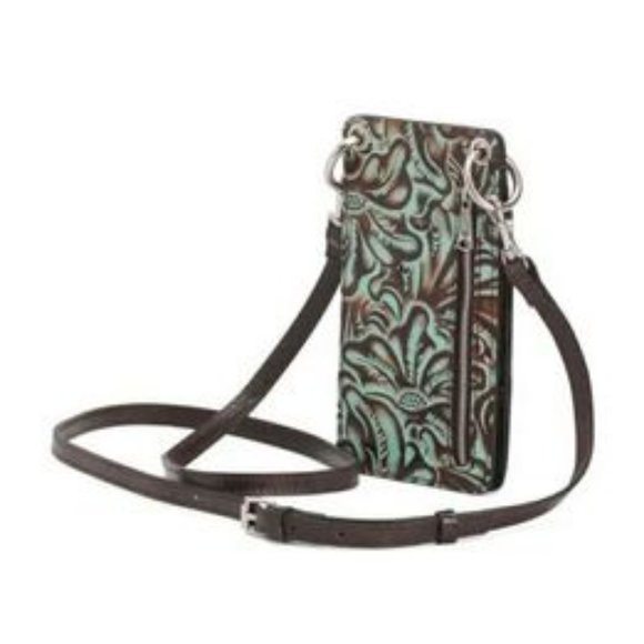Patricia Nash Farleigh Phone Case Crossbody Wallet Tooled Turquoise - Picture 6 of 9